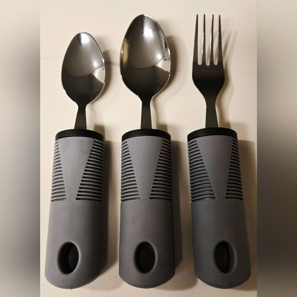 3-Piece Non-Slip Grip, Adaptive Utensil Cutlery Set (Stainless)